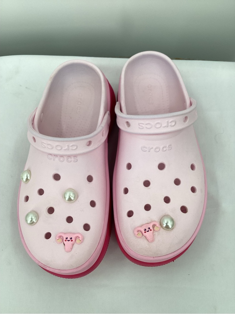 CROCS Platform Clogs in Light Pink and Hot Pink - Picture 3 of 11